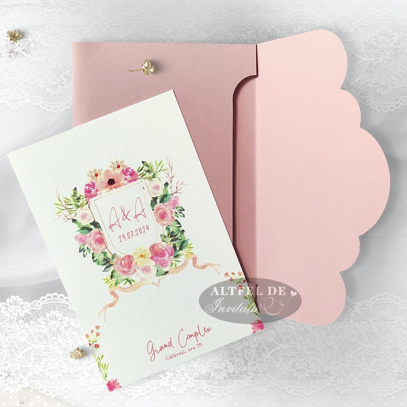 Invitatie de nunta Festin Floral cu interiorul plicului manual